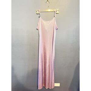 90s Light Purple Long Satin Like‎ Slip Dress W 3D Roses Appliqué Women's Size LG